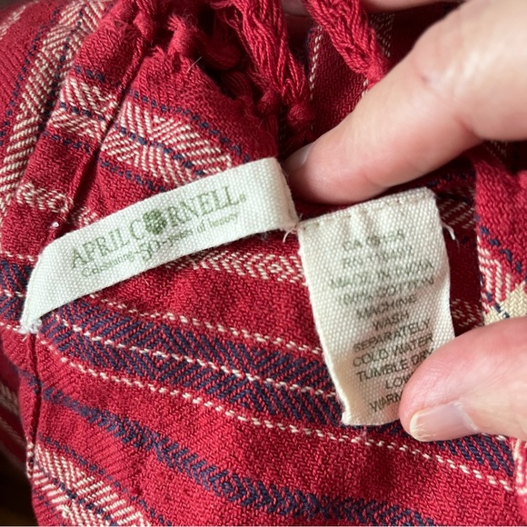 April Cornell 56X 80 Cotton Tablecloth Red And Beige Stripes - Picture 3 of 3